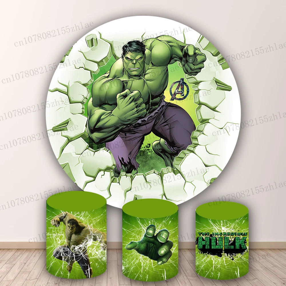 

Avengers: Hulk Birthday Party Photo Backdrop Baby Shower Banner Round&Cylinders Plinth Covers Photo Background