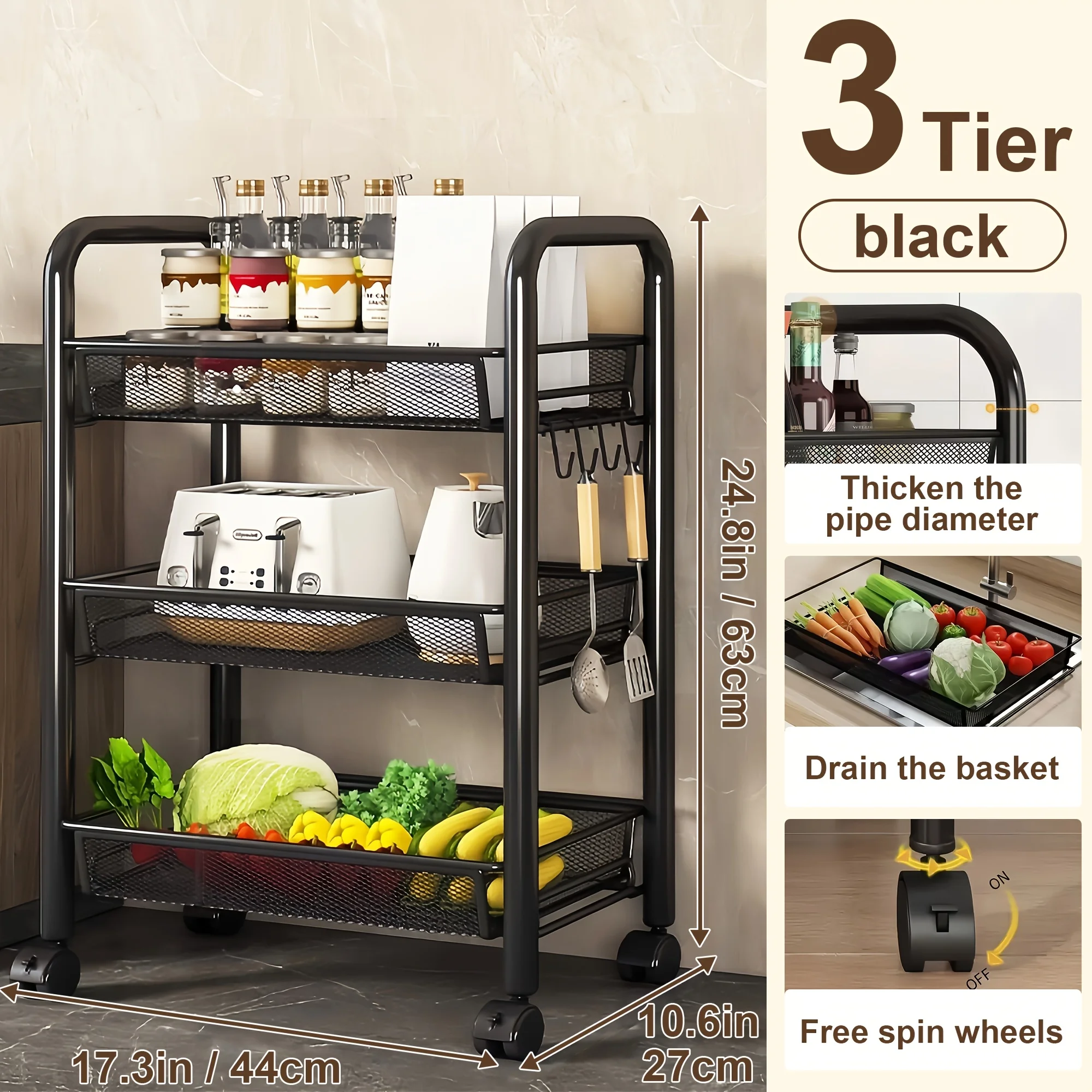 Picture 4: Multifunctional Multi-tier Rolling Storage Trolley – A Compact,space-saving Storage Unit in The Bathroom,kitchen and Living Room