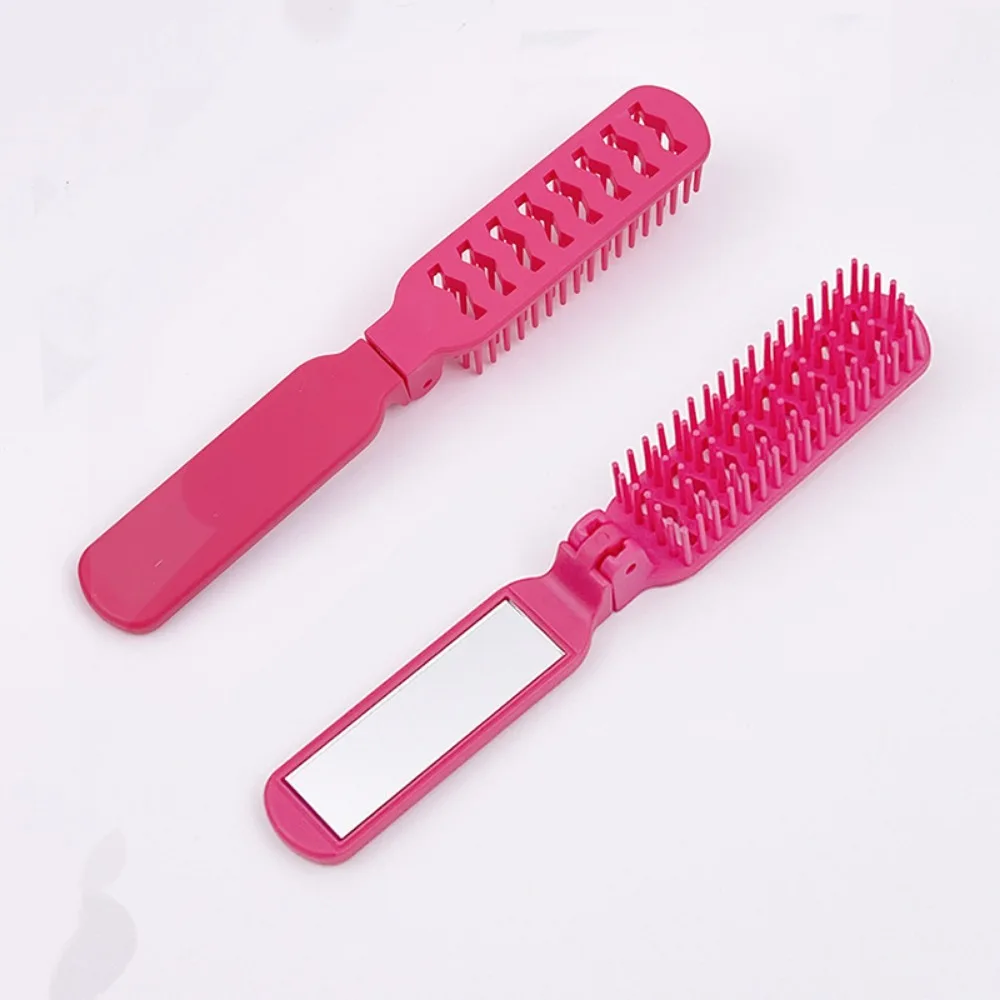 Foldable Hair Brush Portable Massage Comb Head Massager Anti-Static Travel Hair Combs with Mirror Girls Hair Styling Accessory