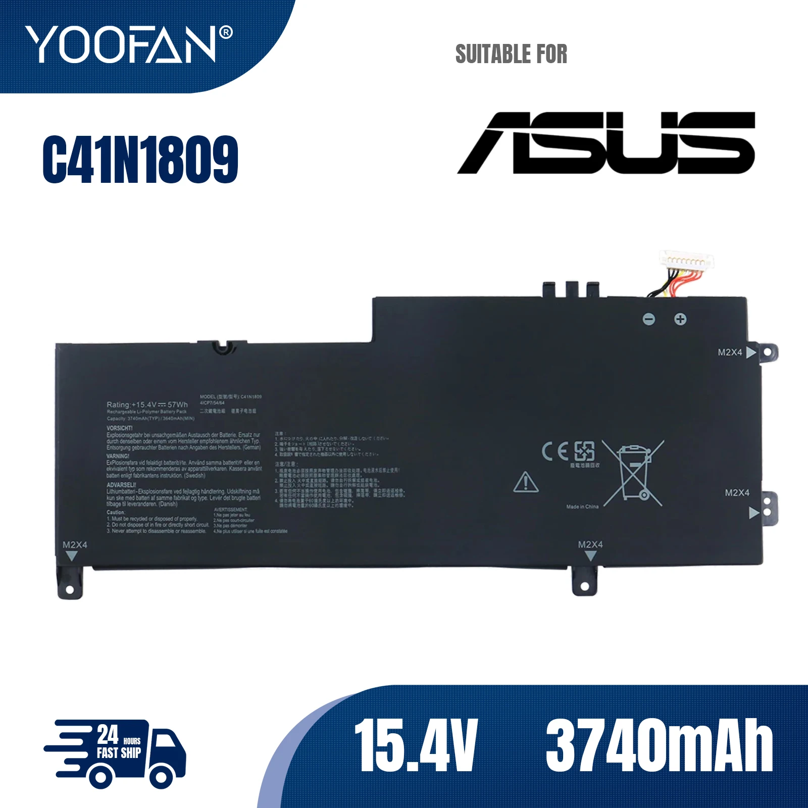 

YOOFAN 15.4V 57WH C41N1809 Laptop Battery For ASUS Zenbook Flip 15 UX562 UX562FD UX562FN Q536FD Notebook 0B200-03070000 New