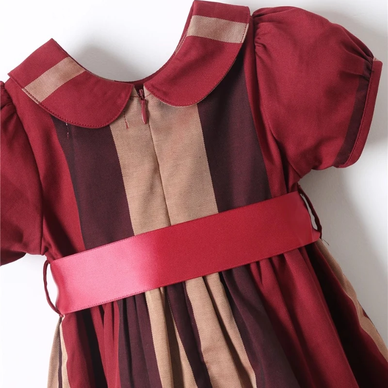 Summer Clothes Charming Dress Girls Cotton Casual Plaid Bow Children Dress New Cute Baby Clothing Wholesale 1-7 Years Old