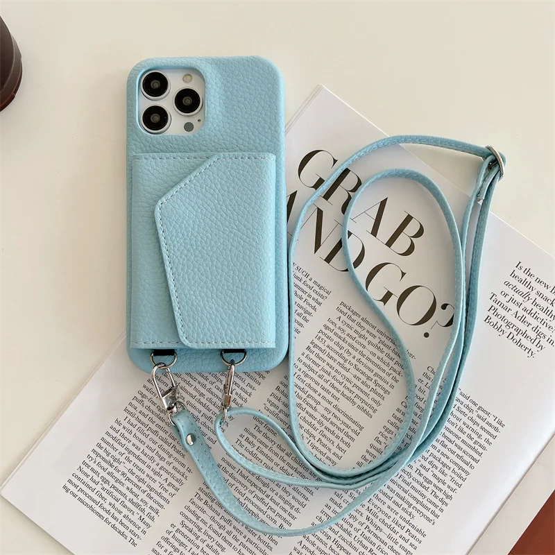 Trendige Crossbody-Leder-Brieftaschenhülle mit Lanyard für iPhone 18 17 18Pro 16 15 17Pro 14 13 Pro Max 12 16Pro, Handytasche mit Schminkspiegel – Detail 11