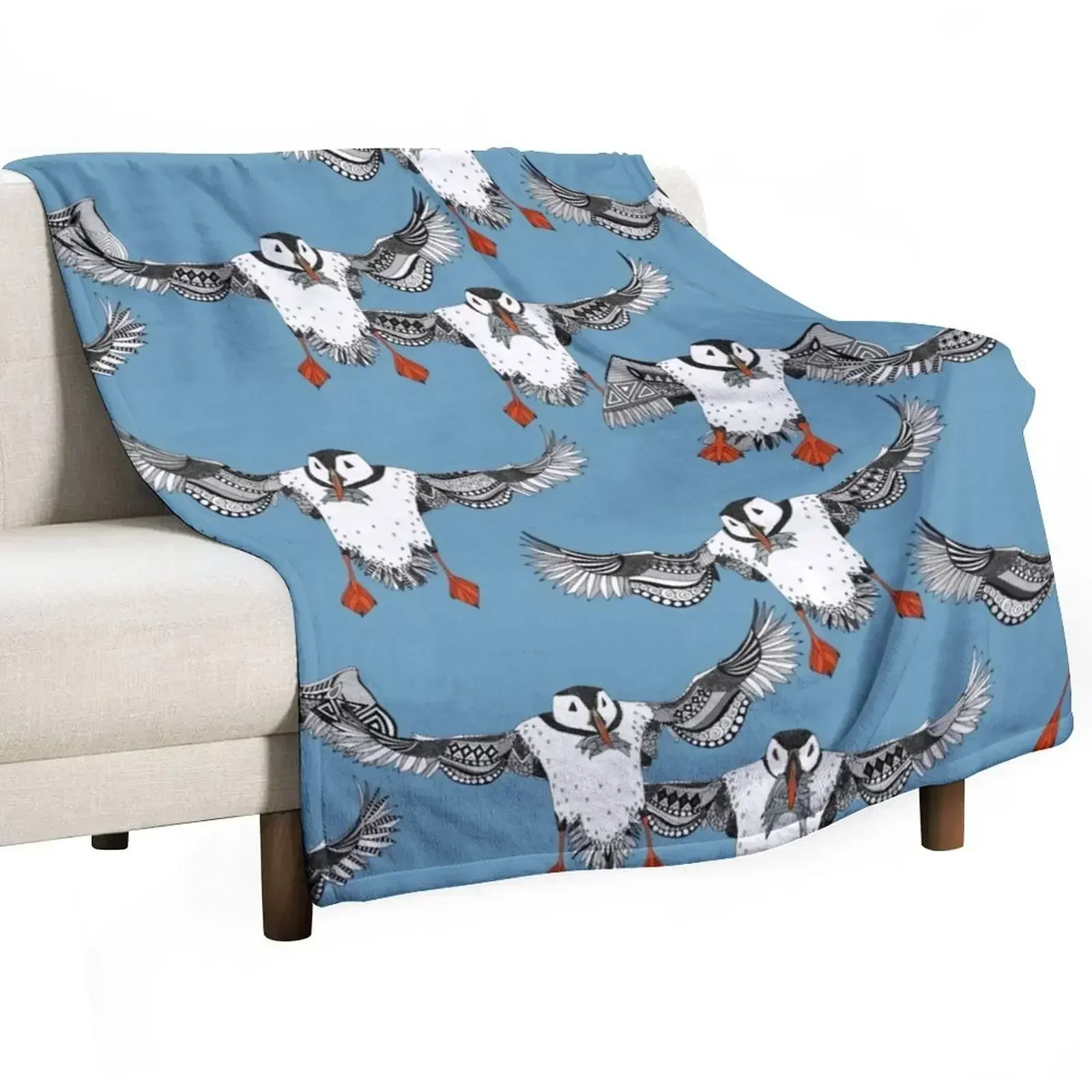 Atlantic Puffins blue Throw Blanket Warm Plaid on the sofa Blankets For Sofas Blankets