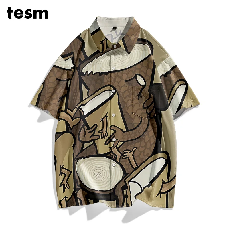 

TESM Летние одинаковые гавайские рубашки для пар-унисекс, свободные дышащие солнцезащитные топы с короткими рукавами для мужчин и женщин, пляжные топы для отдыха