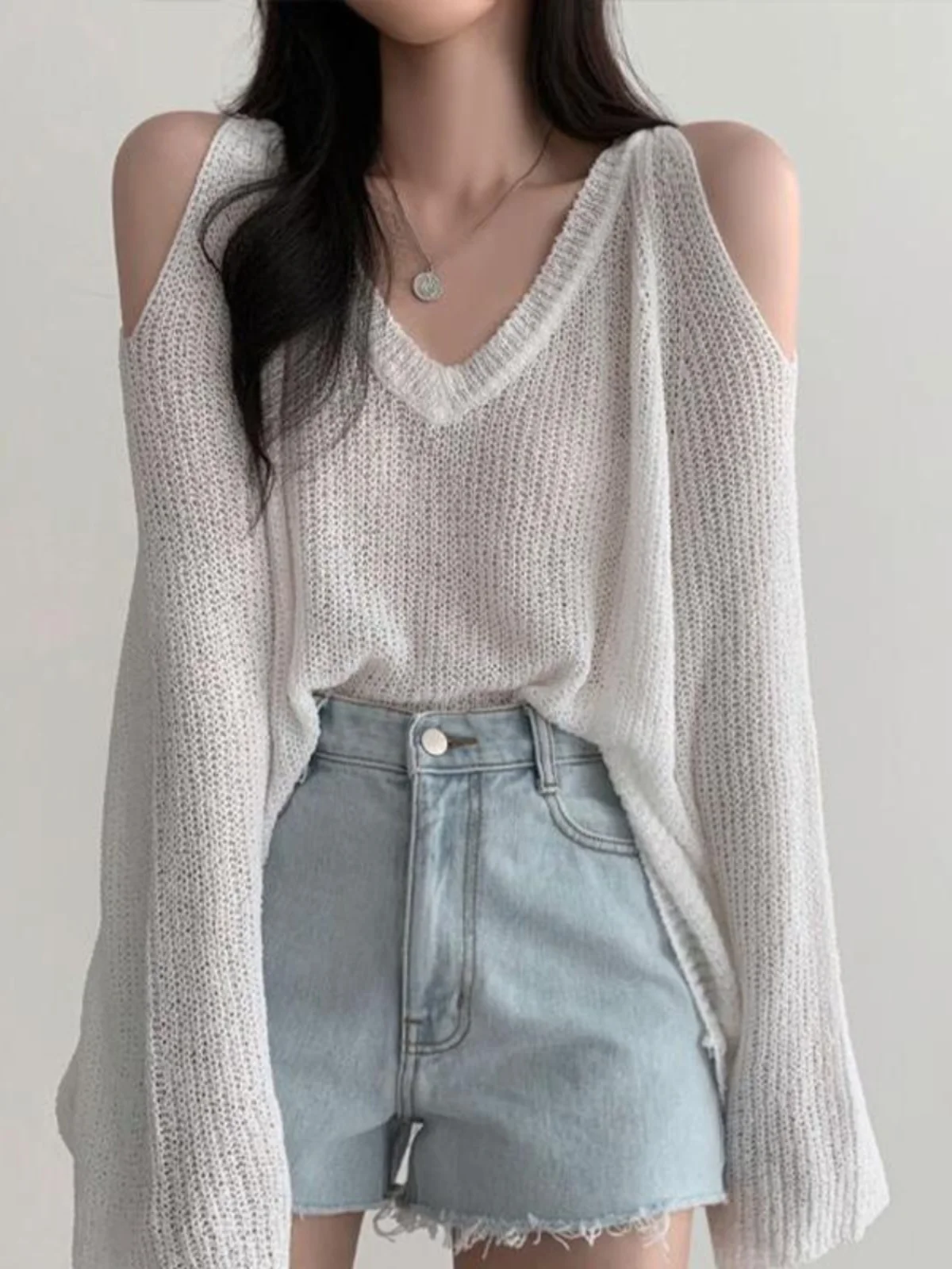

Sexy Hollow out Long Sve Loose Knitwear oulder Bared Lazy Sle Women's Clothing Brand Bule Autumn Faion Korean Version