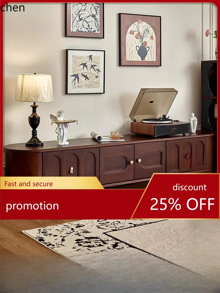 PYH Retro Simple Light Luxury Retro Style Solid Wood TV Cabinet Living Room Vintage Style Floor Cabinet