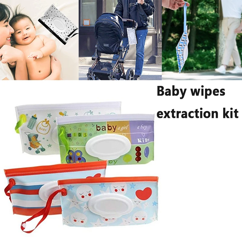 Baby Wet Wipes Box Flap Buckle With Wet Wipe Box Baby Wet Wipe Extraction Kit Refillable Wet Wipes Carry Bag Stroller Accesserie