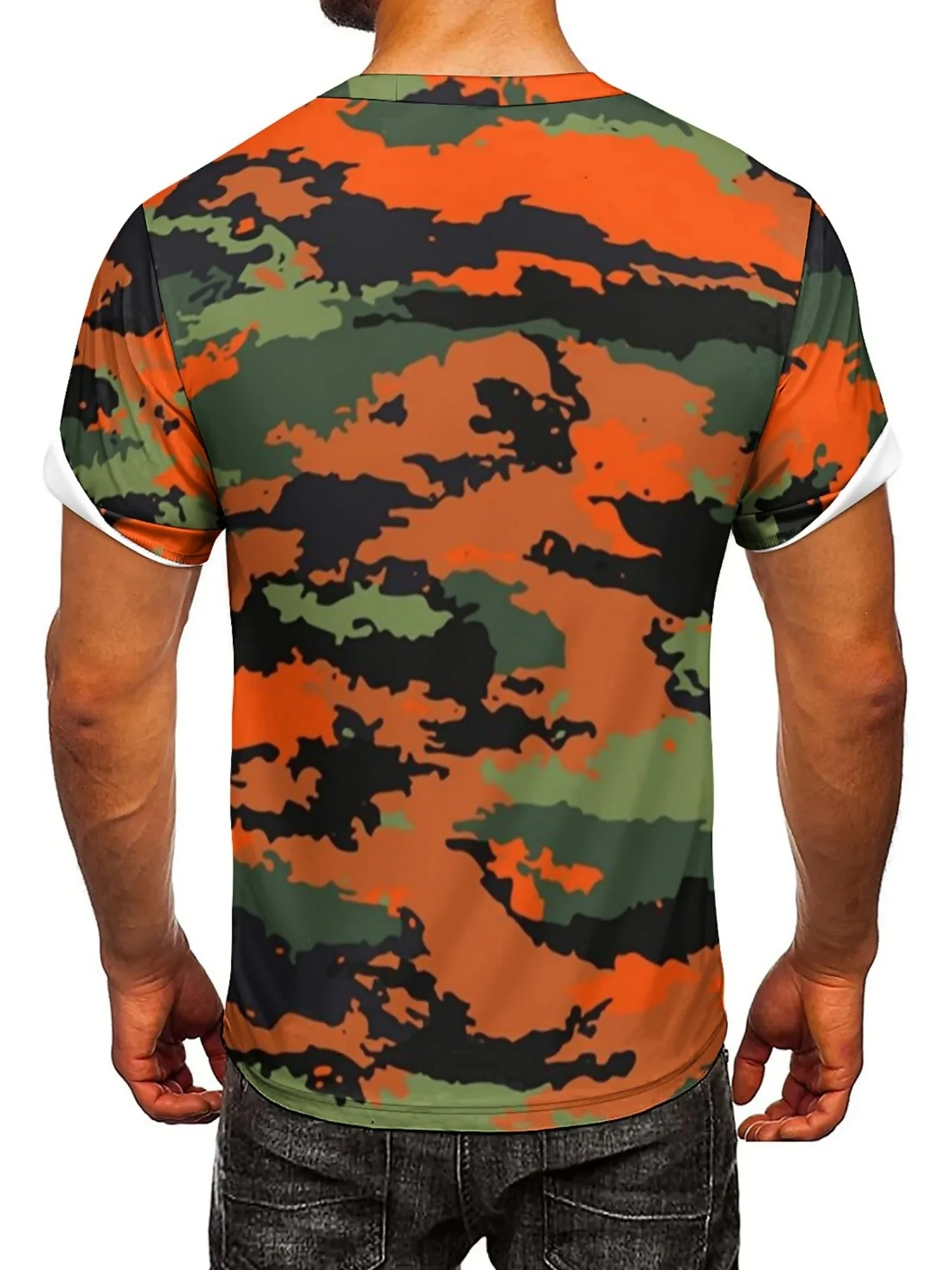봄/여름 남성 및 여성 3D 프린트 반소매 티셔츠 - 생기 넘치는 기하학적 위장 패턴