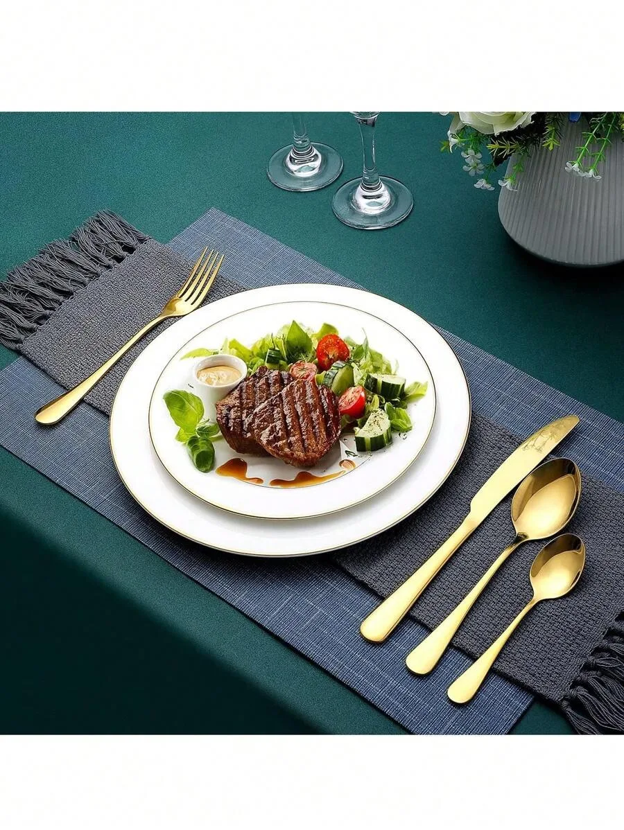 1010 Stainless Steel Cutlery Set, 16 Pieces, with Premium Wooden Box. Includes Dinner Knife, Fork, Spoon, and Teaspoon. High-qu