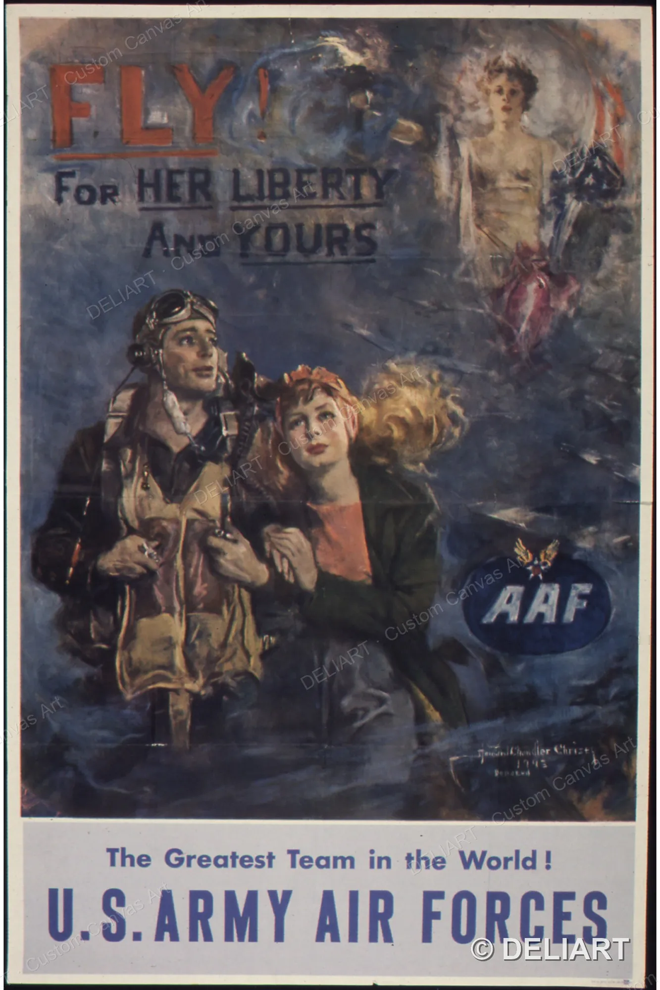 Fly for her Liberty and Yours Vintage WWII Propaganda Canvas Wall Art Poster Print Retro Home Decor Unframed