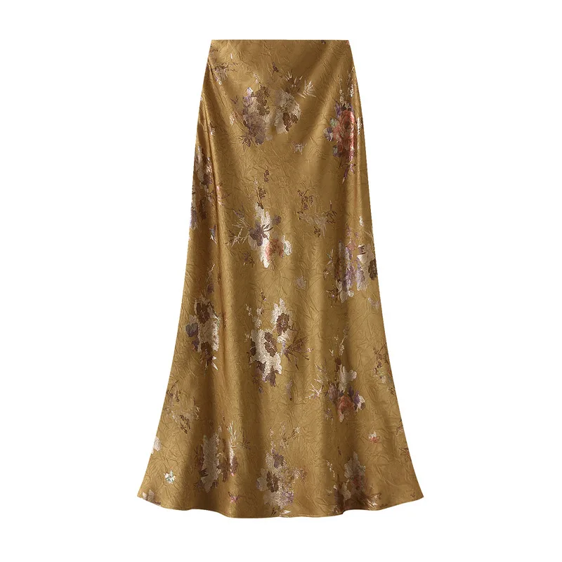 

Stunning, elegant, fashionable, hot stamping printed pleated high waisted skirt for women, long and fishtail skirt, new