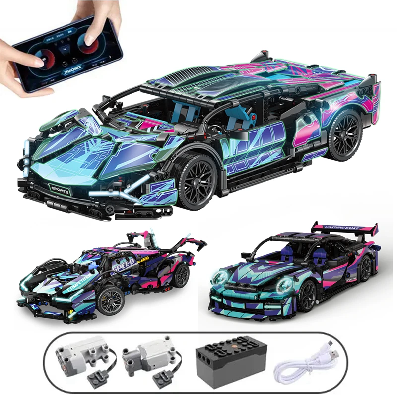 Cyberpunk Lambo Technical Super Sports Car for FKP 37 Building Block MOC Model Racing Vehicle Assemble Bricks Toy For Kids Gifts