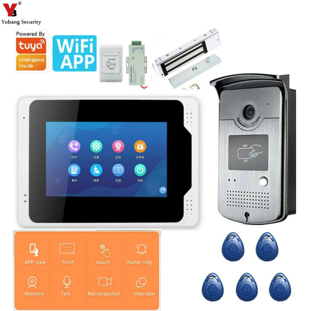 

7 Inch Tuya Wifi Smart Video Door Phone Intercom System With 1Monitor and Doorbell Camera and 1 Lock Set Phone APP Unlock