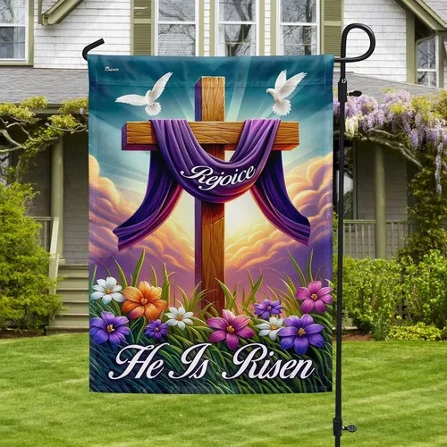 Easter Cross He Is Risen Resurrection Jesus Christian Double-sided Garden Flag IIX WZZ yyi