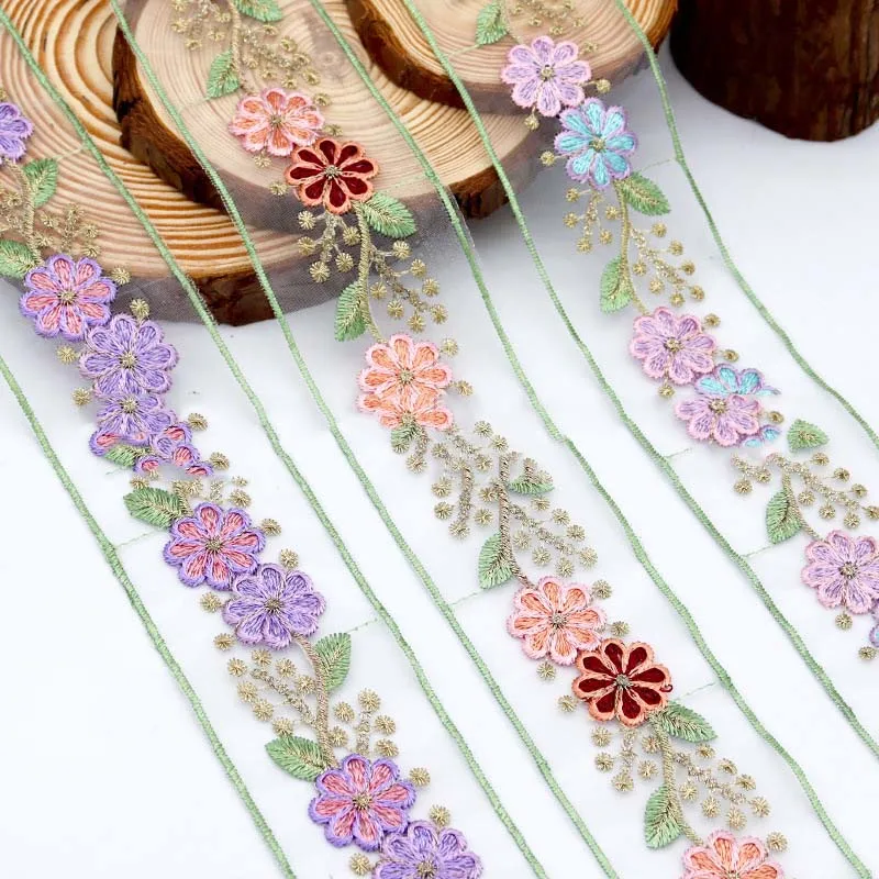 

30Yards Ethnic Polyester-Thread Organza Mesh Flower Embroidery Lace Decorated Lace Trim 2025