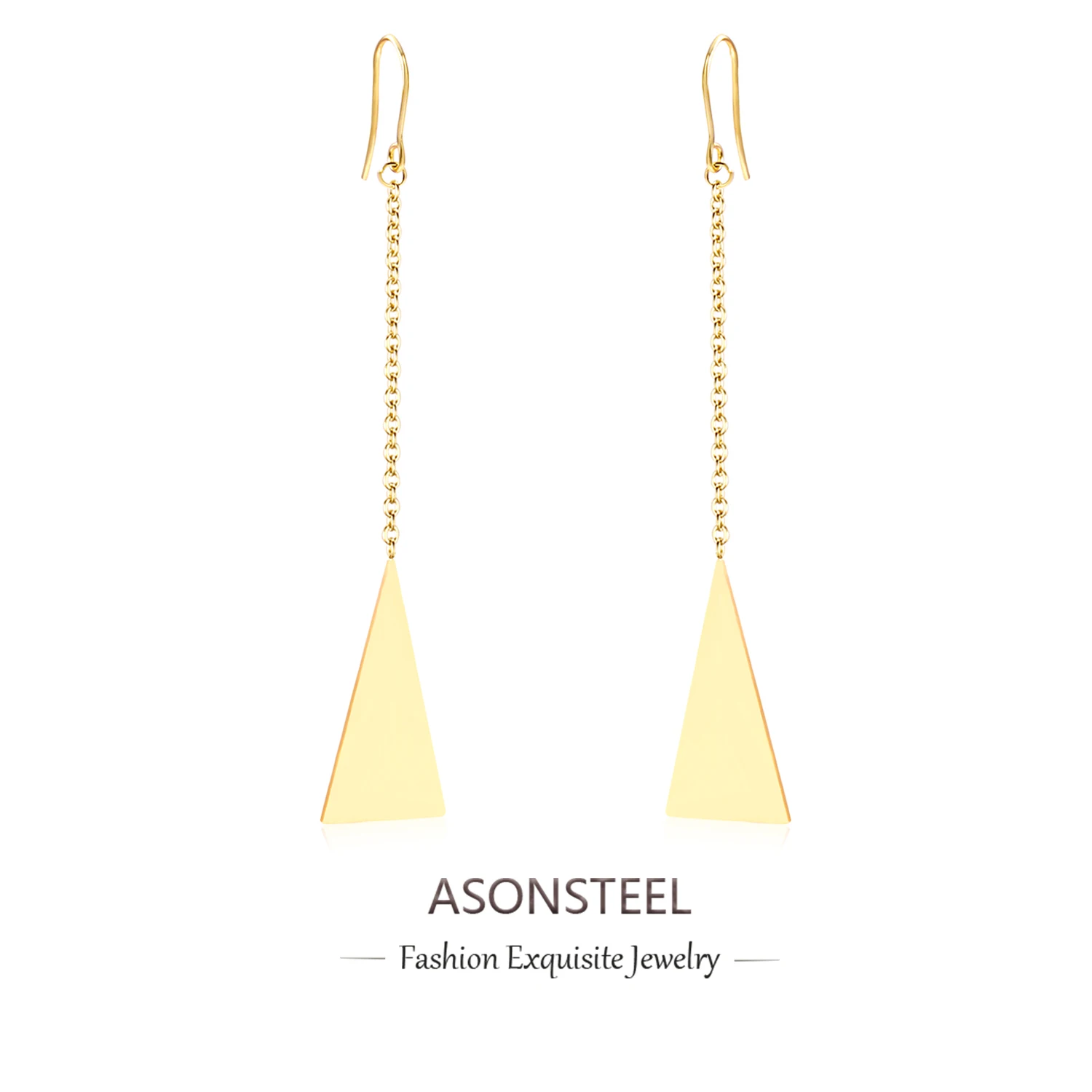 ASONSTEEL Elegant Gold Color Drop Earrings Stainless Steel Triangle Pendant Dangle Earrings for Women Gift Party Jewelry