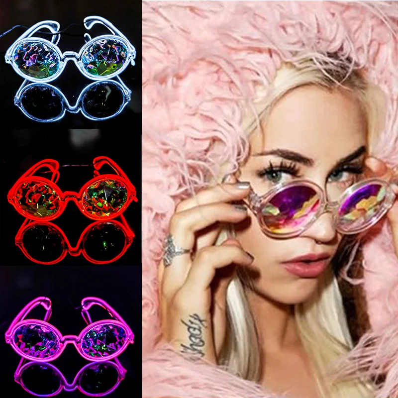 Fashion show LED light up Goggle Accessories Kaleidoscope Sunglasses glowing funny Sunglasses for man women nightclub props