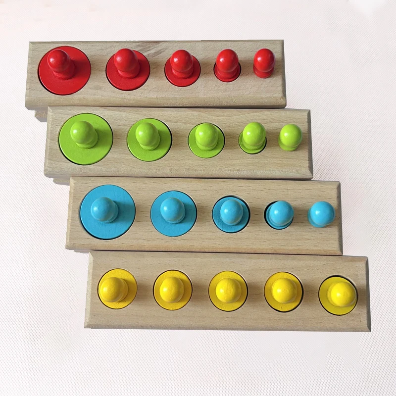 4-color Wooden Building Blocks, Cylindrical Socket Building Block Set, Shape and Size Recognition, Color Cognition Toy, As Gift