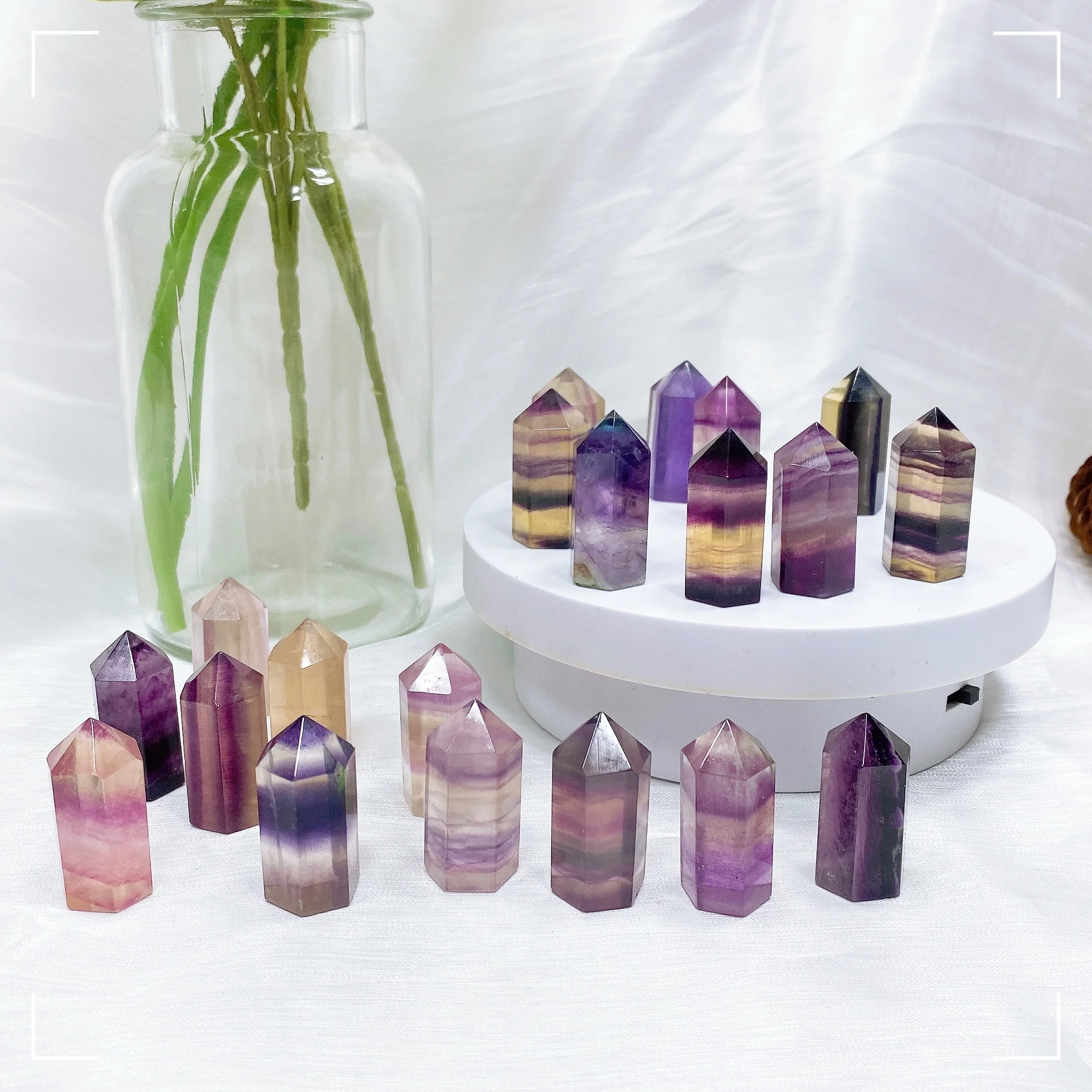 Natural Mini Colorful Fluorite Obelisk Crystal Healing Stone Natural Quartz Reiki Polished Point Tower Home Decor Collection