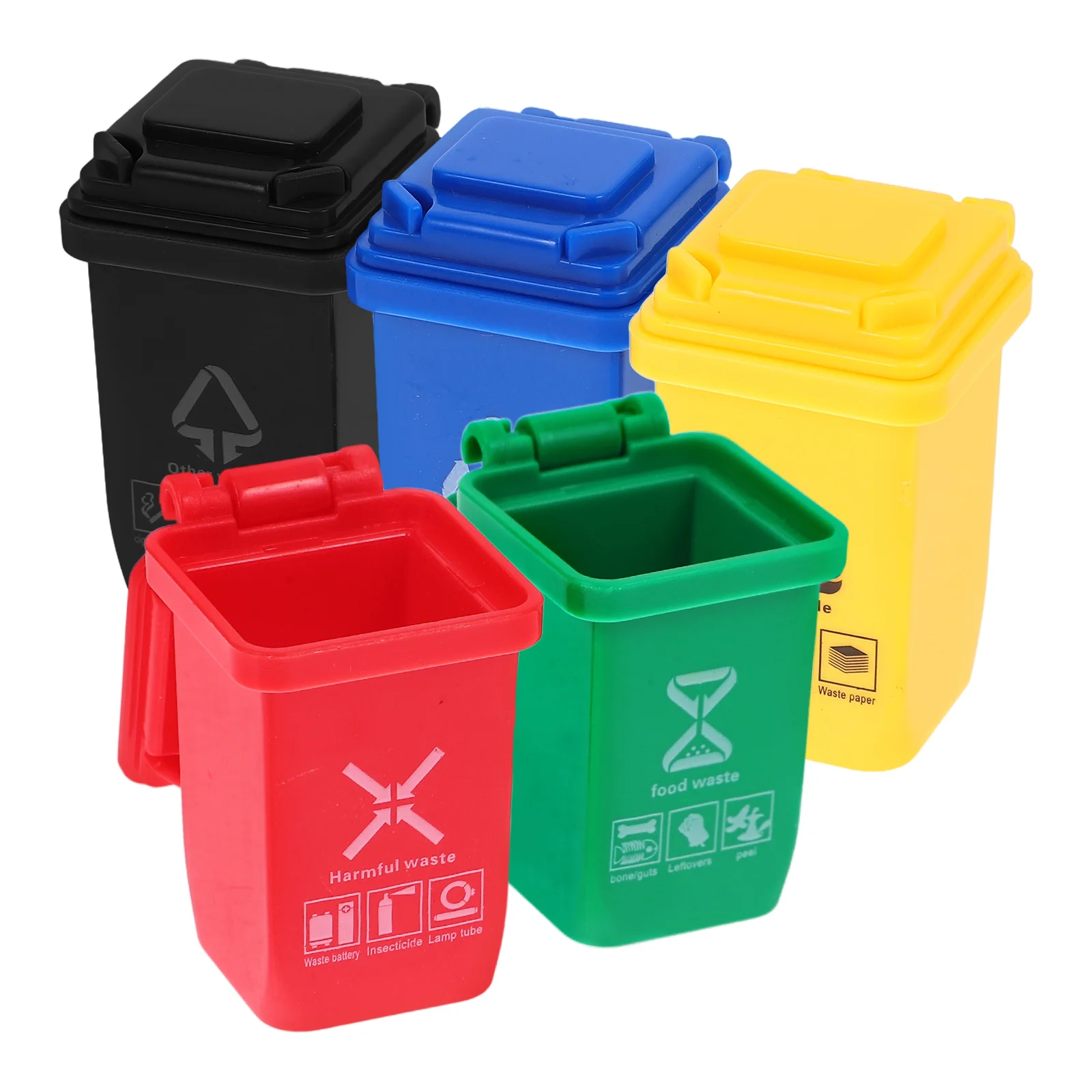 

5 Pcs Mini Trash Can House Garbage Model Recycling Bin Pencil Plastic Miniature Scene Small Toddler Toy