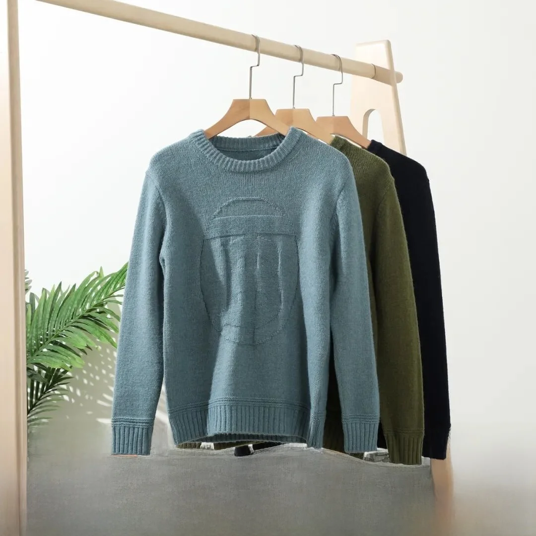 

Men's Casual round Ne Knitted Sweater Emed Flower Long Velvet Cotton Silk Lyocell Thi Long Sve Warm Daily Wear