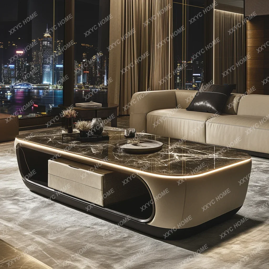JJStylish And Durable Living Room Square Modern Design Large Flat Layer Luxury Stone Coffee Table