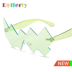 Ralferty 2025 One Piece Rimless Women Sunglasses Irregular Lightning Shaped Steampunk Goggles Party Cool Glasses for Women Men