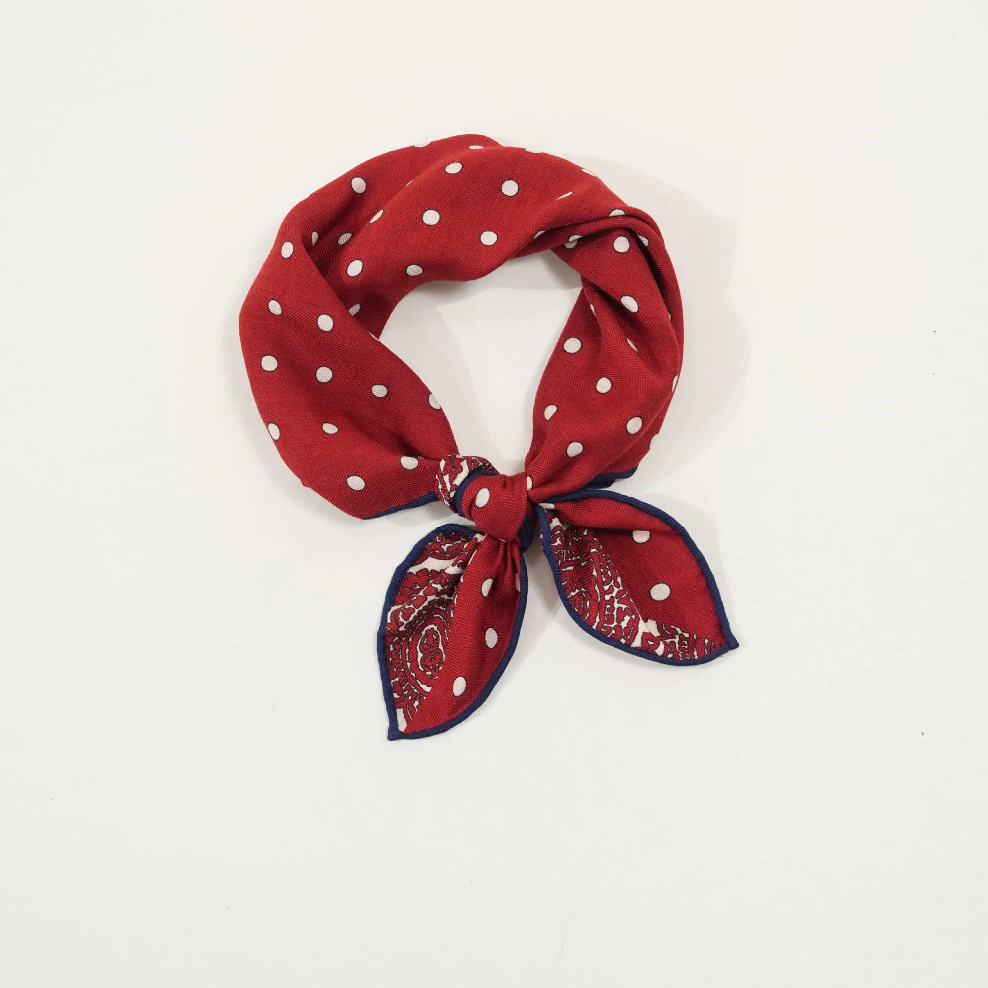 

70% Wool 30% Silk Luxury Brand Scarf for Women Autumn Winter Classic Red Polka Dot Patchwork Square Scarf Wool Scarf