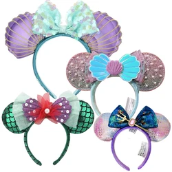 Disney Mickey Minnie Mouse Ears Headband For Girls Adults Mermaid Shell Bow Hairband Festival Party Travel DIY Hair Accessories
