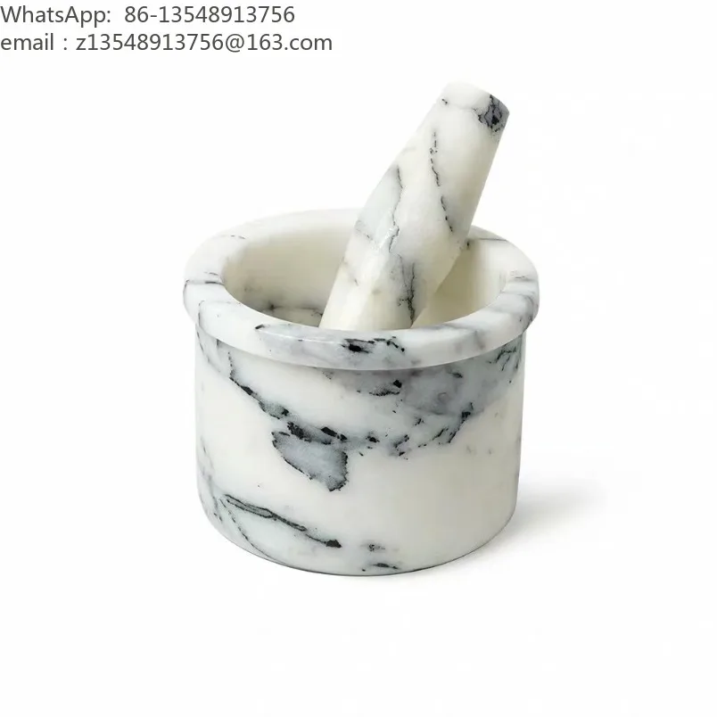 Natural Marble Mortar and Pestle Set Spice Grinder Garlic Crusher Kitchen Tool Tabletop Home Decor Ornament