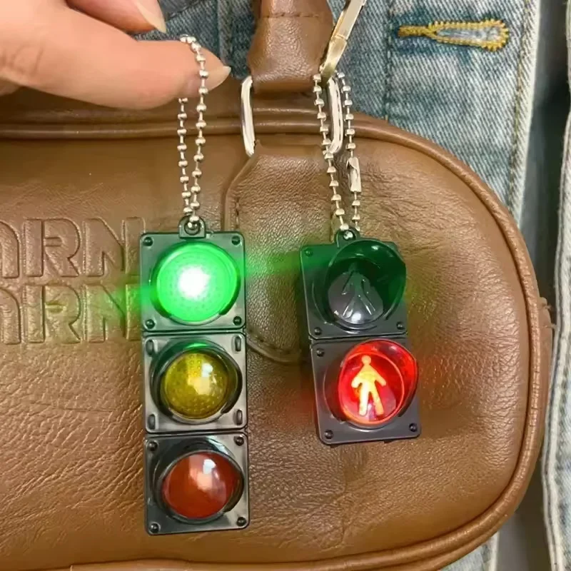 LED Traffic Light Keychain Toys Pedestrian Signal Model Mini Electronic Creative Keyholder Bag Pendant Car Accessory Adults Gift view 2