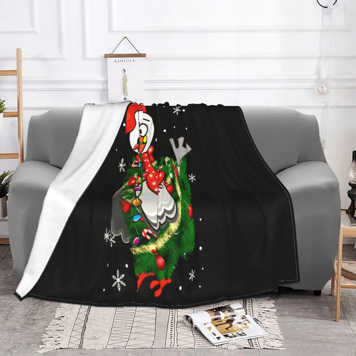 Chicken Christmas Tree Funny Christmas Tree Chicken Farmer Lover Gifts Tops Throw Blanket