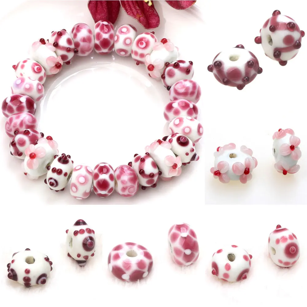 

2-6Pcs/Lot Of Porcelain White Watermelon Red Handmade Lampshade Glass Scattered Beads Used For DIY Jewelry Production Discovered