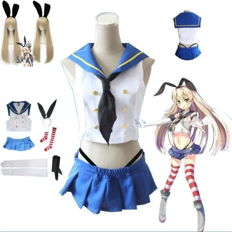 Anime Kantai Collection Shimakaze Cosplay Clothing Women\'s Sailor Suit Sexy Summer Suit Full Halloween Party Performance Dress