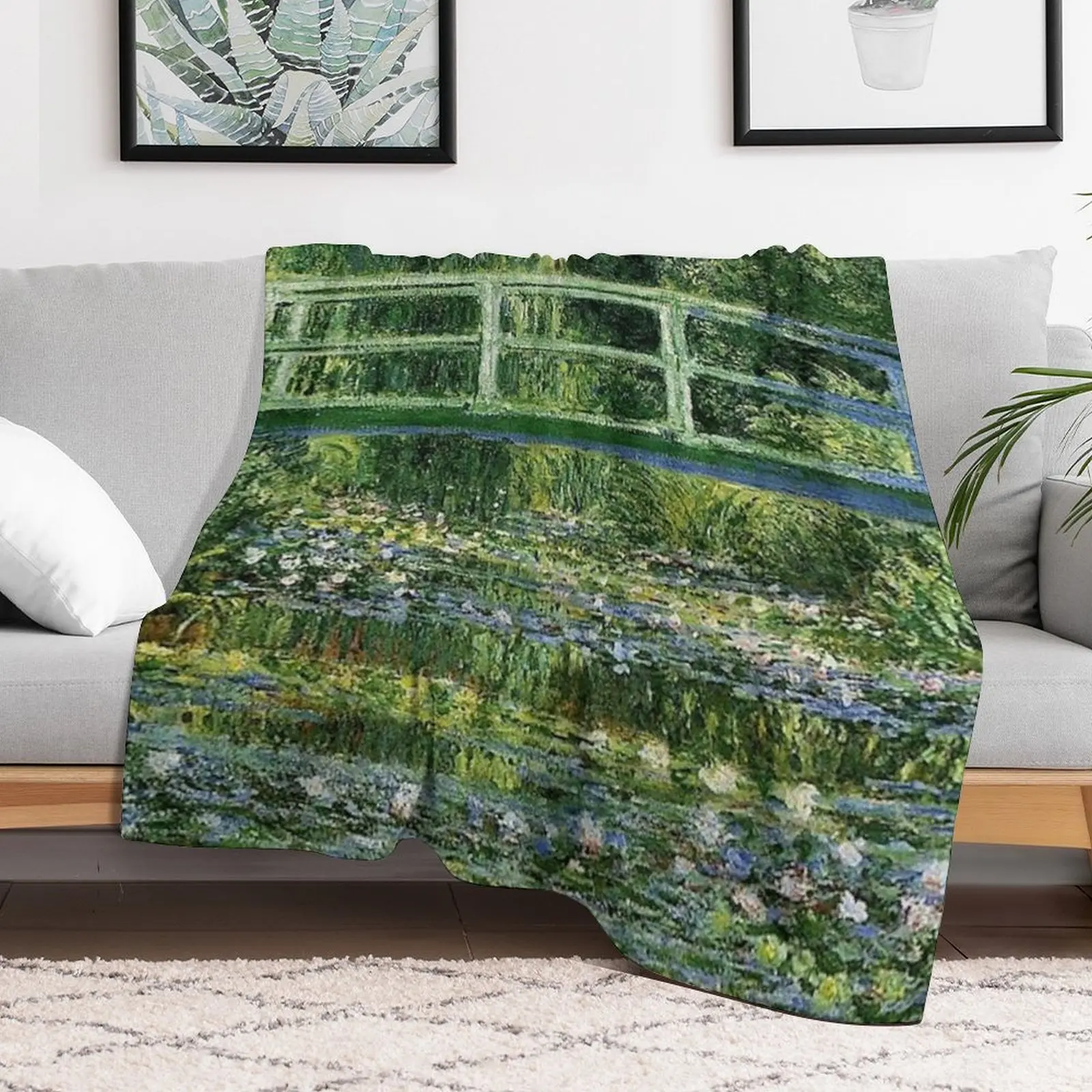 WATER LILLIES AND JAPANESE BRIDGE - CLAUDE MONET Throw Blanket Thin Camping Blankets