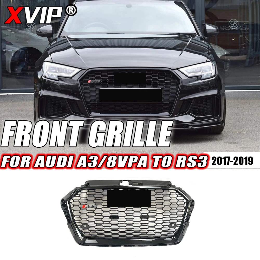 

XVIP RS3 Honeycomb Style Black Trim Grill For Audi A3 RS3 8VPA 2017-2019 All Glossy Black High Quality ABS Front Bumper Grille