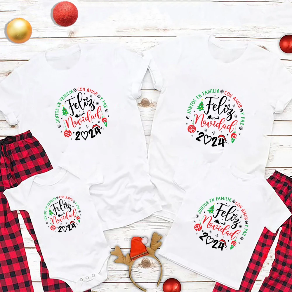 

Spanish Christmas Family Matching Outfits Feliz Navidad 2024 Dad Mom Kid Casual T-Shirt Baby Romper Christmas Family Looks