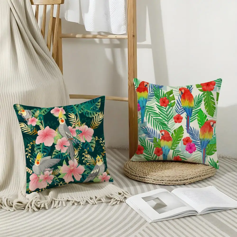 Colorful Bird Parrots Cushion Cover Short Plush Breathable Pillowcase Odorless Invisible Zipper Washable Removable