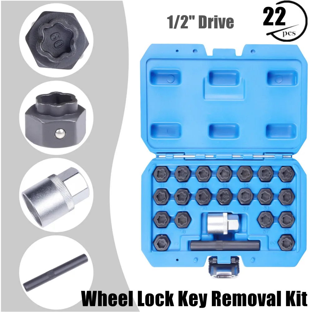 22pcs Universal Locking Lug Nut Suitable For BMW Wheel Locking Key Anti-Theft Lug Nut Set Wheel Lock Removal Tool