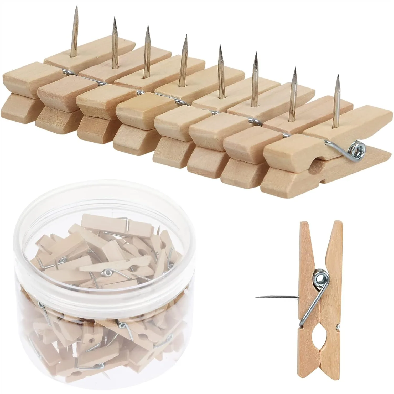 Wooden Push Pins with Clips for Cork Board