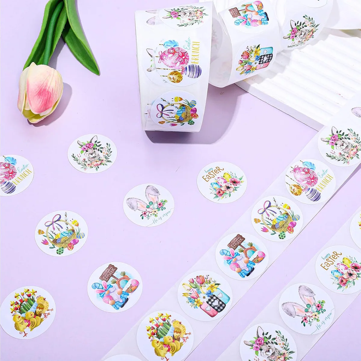 500pcs Happy Easter Stickers Cute Rabbit Stickers Gift Sealing Labels Baking Package DIY Wrapping Box Gift Bag Decor 2.5CM