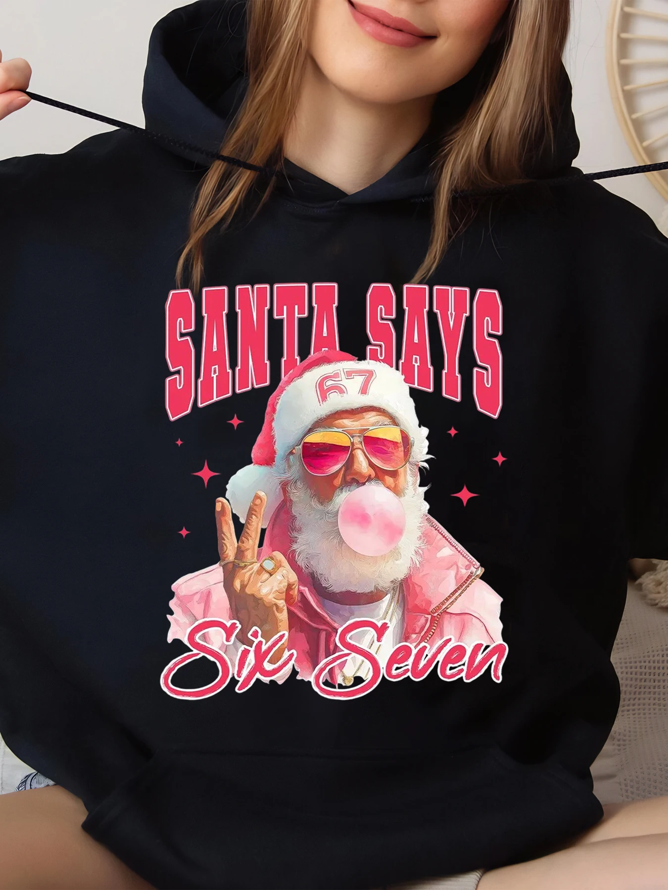 سانتا يقول ستة سبعة هوديي عيد الميلاد للنساء والرجال، ملابس عطلة احتفالية، أسود، مقاس كبير #1