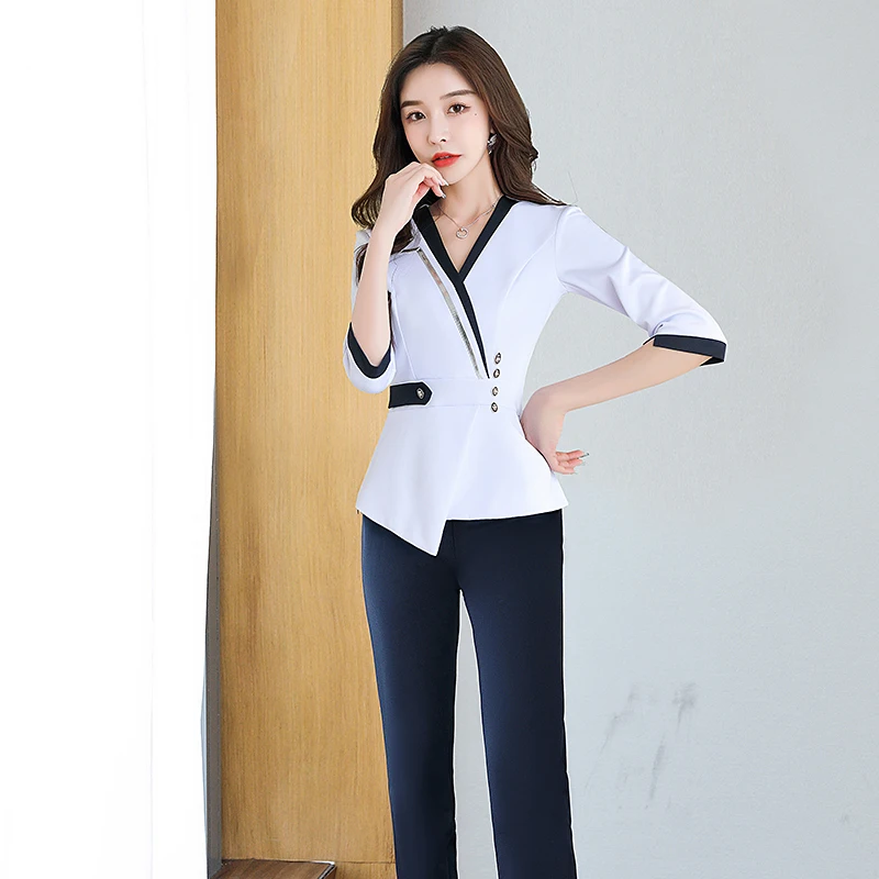 Professional Style Uniform Woman Beauty Salon Spa Hotel Waiter Esthetic Desk Massage Nail Beautician Cafe Sexy Work Clothes Logo