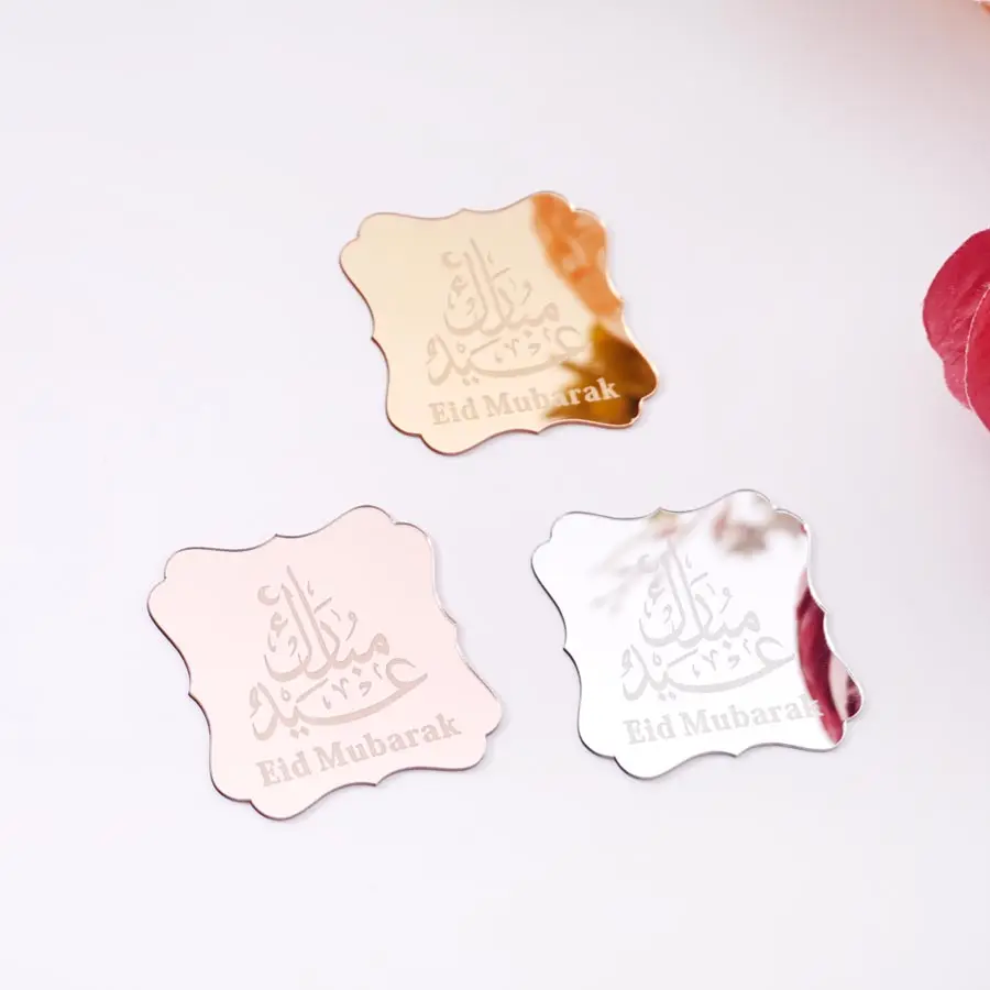 18pcs Eid Mubarak Mirror Acrylic Stickers 5cm Islamic Ramadan Party Decorations Gift Box  Decorative Labels view 3
