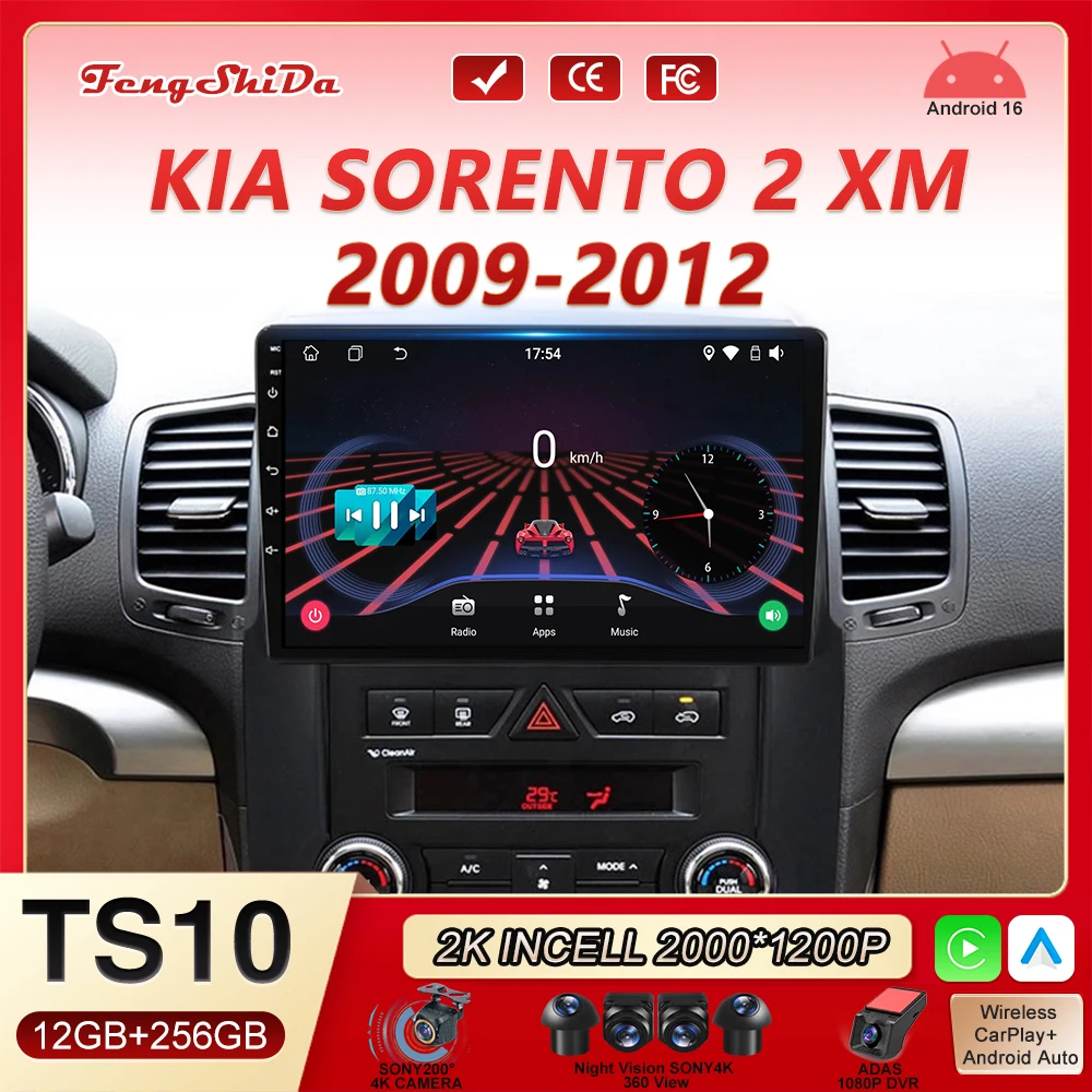 

10-дюймовый автомобильный радиоприемник Carplay Android 16 для KIA SORENTO 2 XM 2009-2012, мультимедийный проигрыватель с сенсорным экраном, 4G, Wi-Fi, интеллектуальная система, дисплей