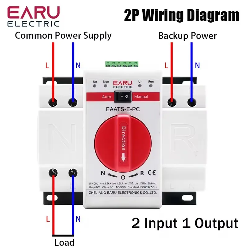 Imagem -04 - Interruptor de Transferência Automático do Poder Duplo Mcb Auto Manual Sal Comuta Interruptor 2p 4p 63a 125a Ats Picovolt C.a. 230v 400v 50 60hz tipo o