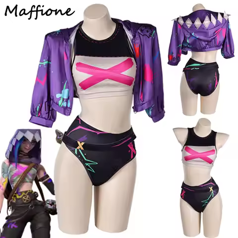 Arcane Jinx Swimwear Cosplay Costume Game LoL TV Season 2 Disgusie Swimsuit Female Jacket Pants Summer Beach Bikini Halloween