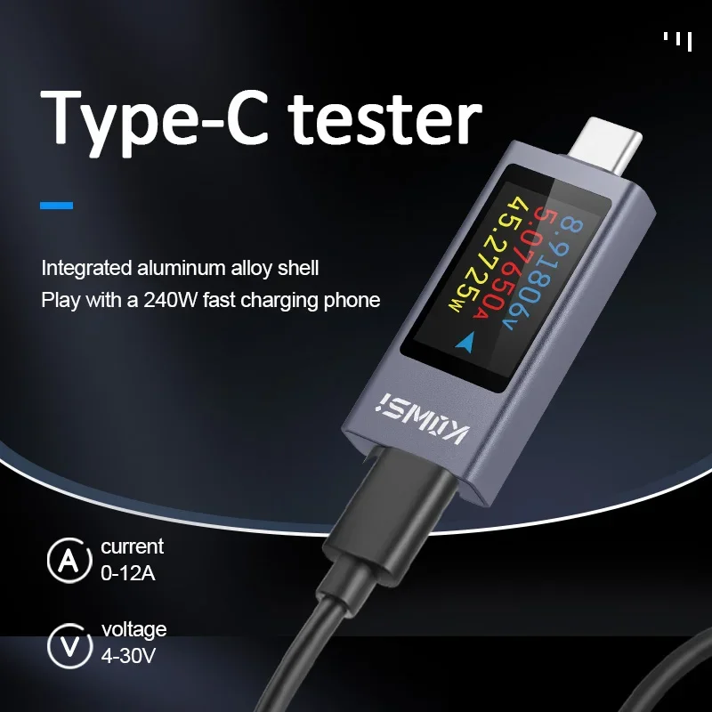 Type-C Current and Voltage Monitor Multi-function Digital Display DC Voltage Ammeter Power Meter Cell Phone Charging Tester