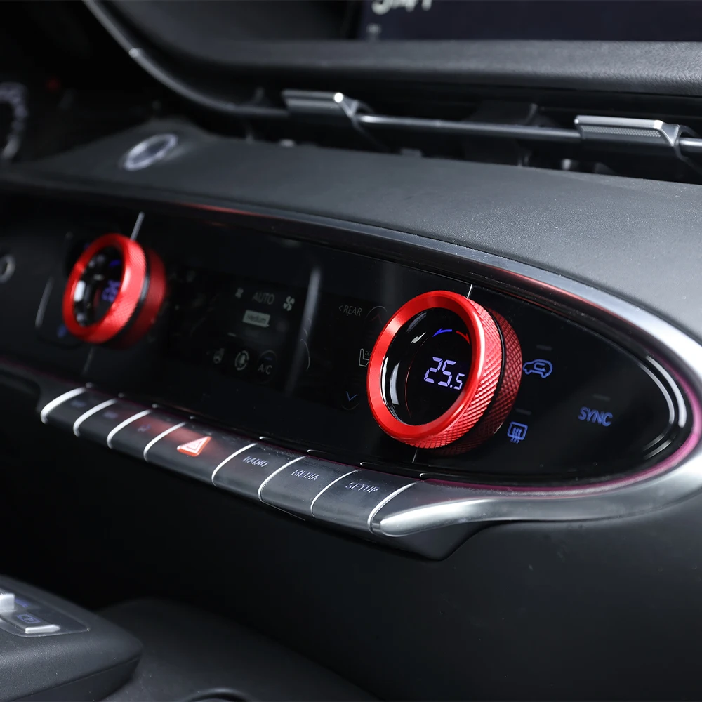 ل Genesis GV70 2022-2025 2 قطعة أسود أحمر أزرق سبائك الألومنيوم التيار المتناوب مقبض غطاء حلقة مكيف الهواء تقليم الملحقات الداخلية