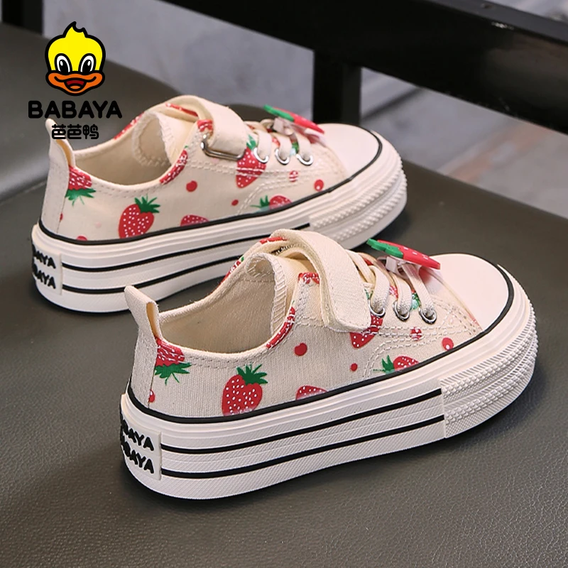 Babaya 2024 Autumn New Children\'s Canvas Shoes Girls Shoes breathable kids Board sneakers for girl Strawberry Princess Shoes